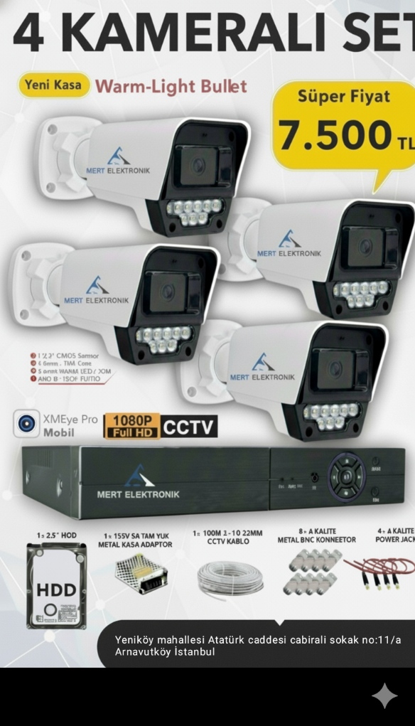 4 Kameralı 5mp Sony Lensli Uzaktan Izlemeli Gece Görüşlü Kamera Seti